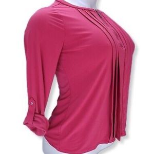 ROZ & ALI Pink Pleated 1/4 Zip Detail Blouse NWOT